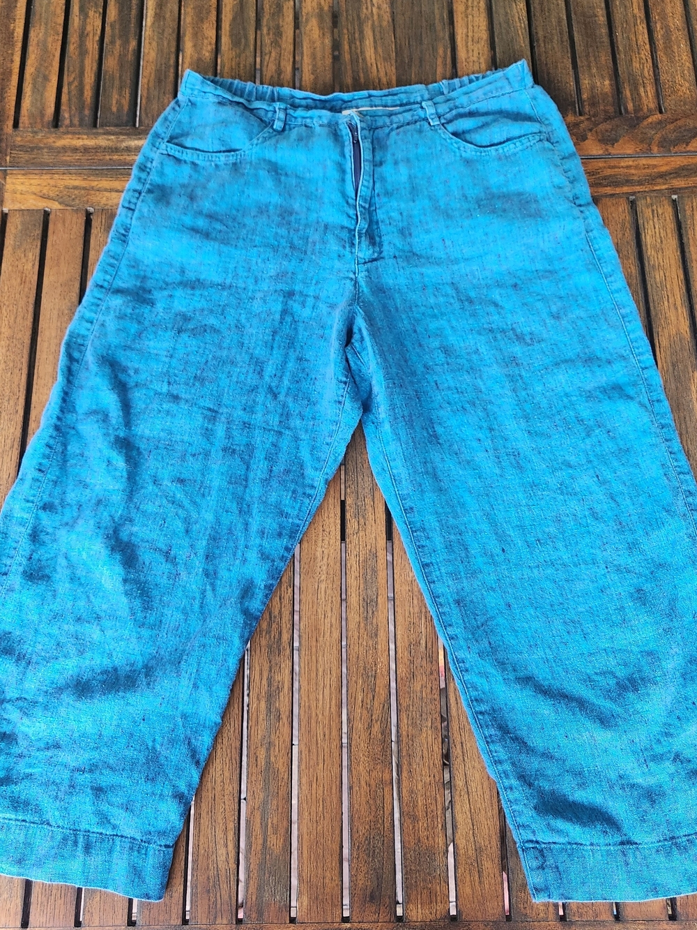 Women's Chico's By Design Vibrant Blue Cropped Casual Pants 100% Linen Coastal